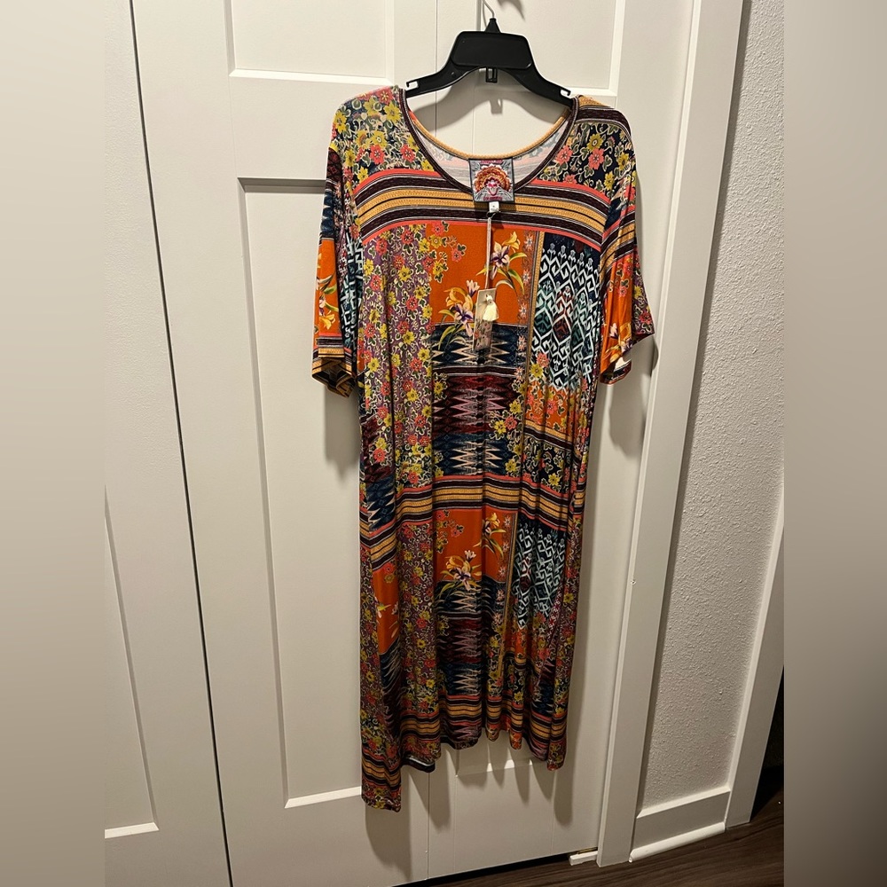 JOHNNY WAS NWT AUTHENTIC ‘ALLIE FLOWER AUTUMN SHORT SLEEVES SWING DRESS